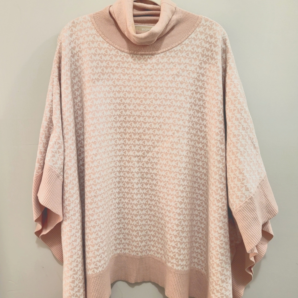 Michael Kors Logo Jacquard Turtleneck Poncho Sweater